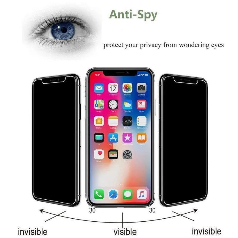 Black tempered glass anti-peeping screen protector film for iPhone models