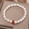 White southern red agate and imitation pearl beaded bracelet for women in original design