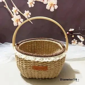 Coffee brown hand-woven hemp rope basket measuring 19 by 12 centimetres.