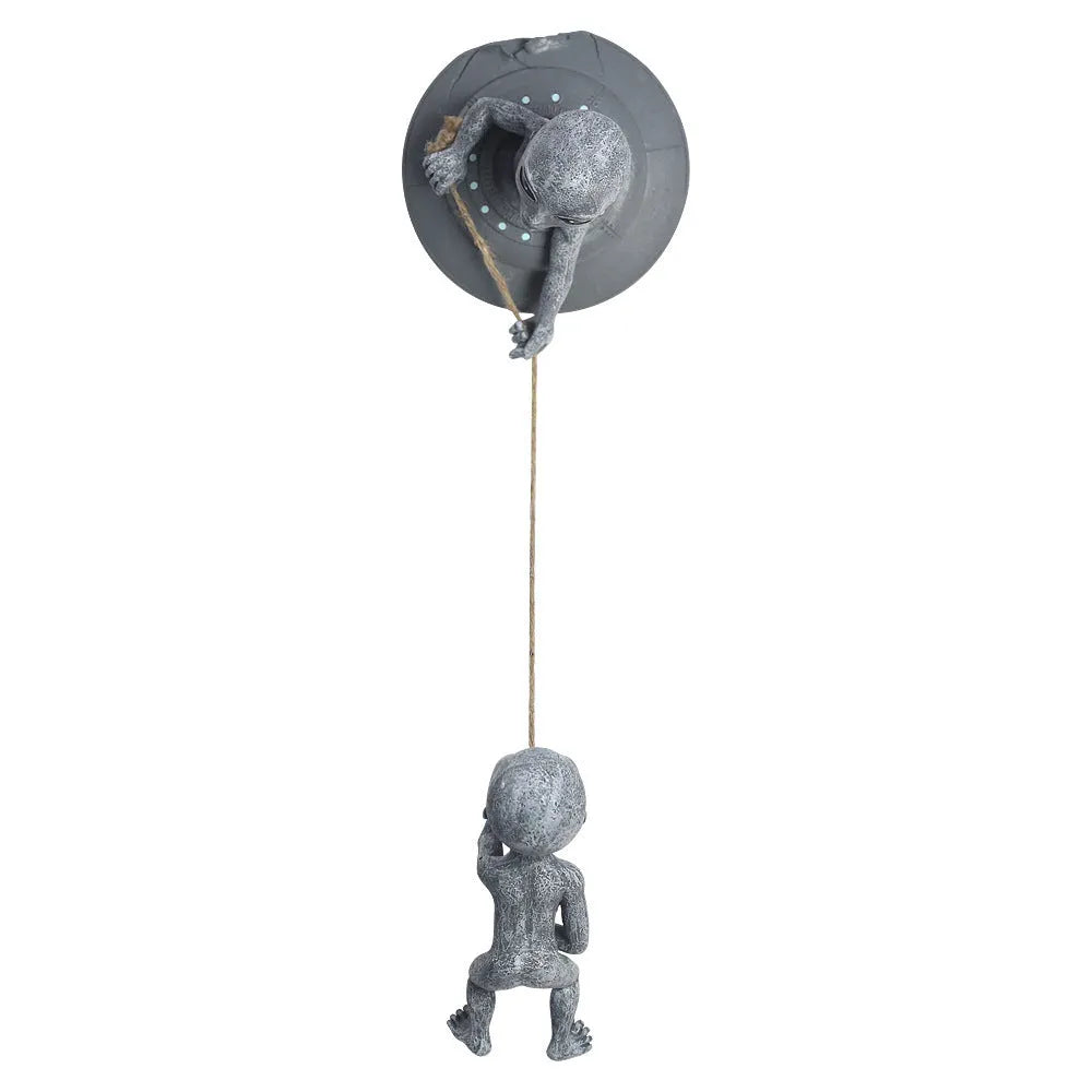 Grey resin alien tree pendant garden sculpture measuring 19x15x20cm
