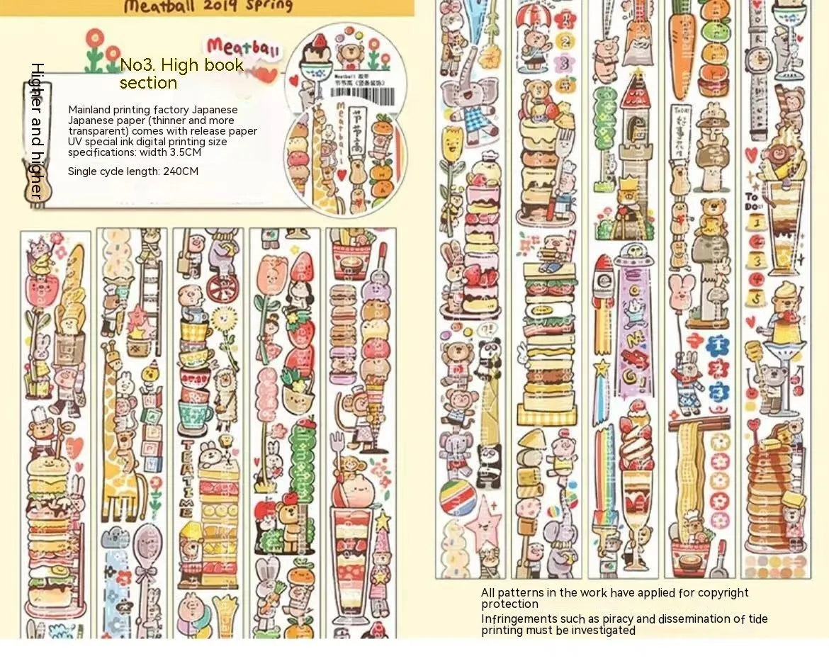 Sheet of cute cartoon character adhesive stickers printed on Japanese paper for medical packaging.