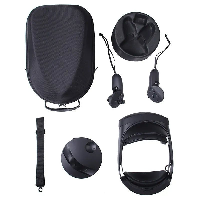 Black EVA nylon storage bag for Meta Quest Pro with zipper and carrying strap