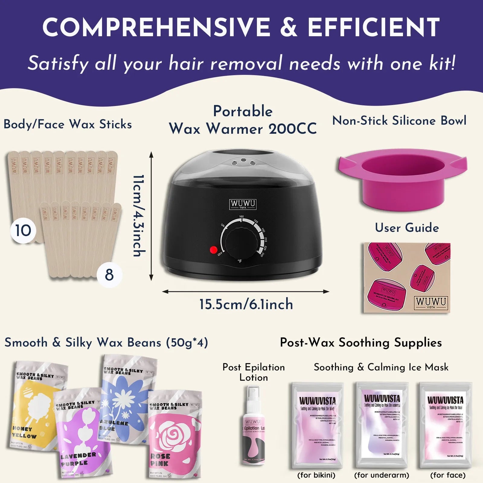 29-piece hard wax hair removal kit with compact warmer, wax beads, sticks and aftercare products