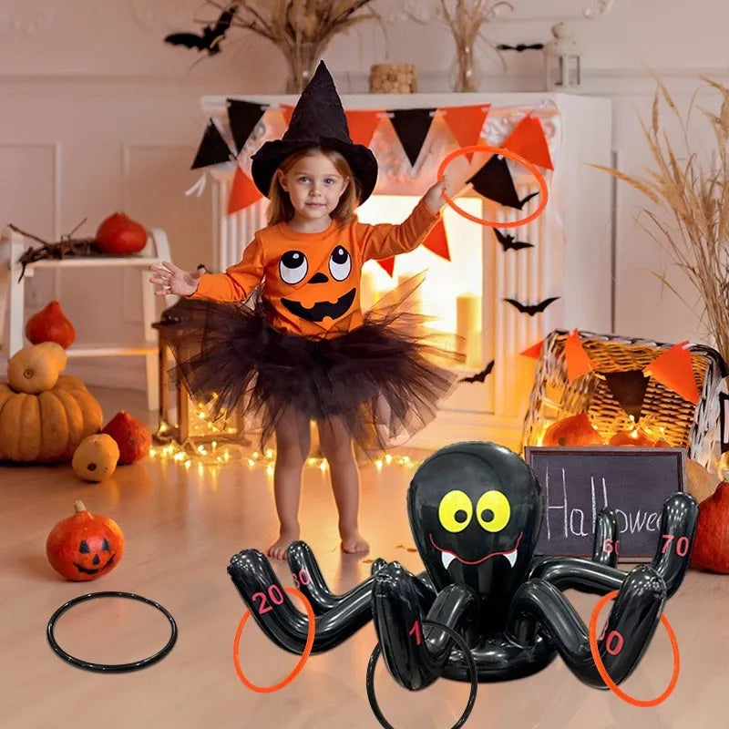 Colourful PVC inflatable ferrule throwing toy in Halloween octopus design for children's games.