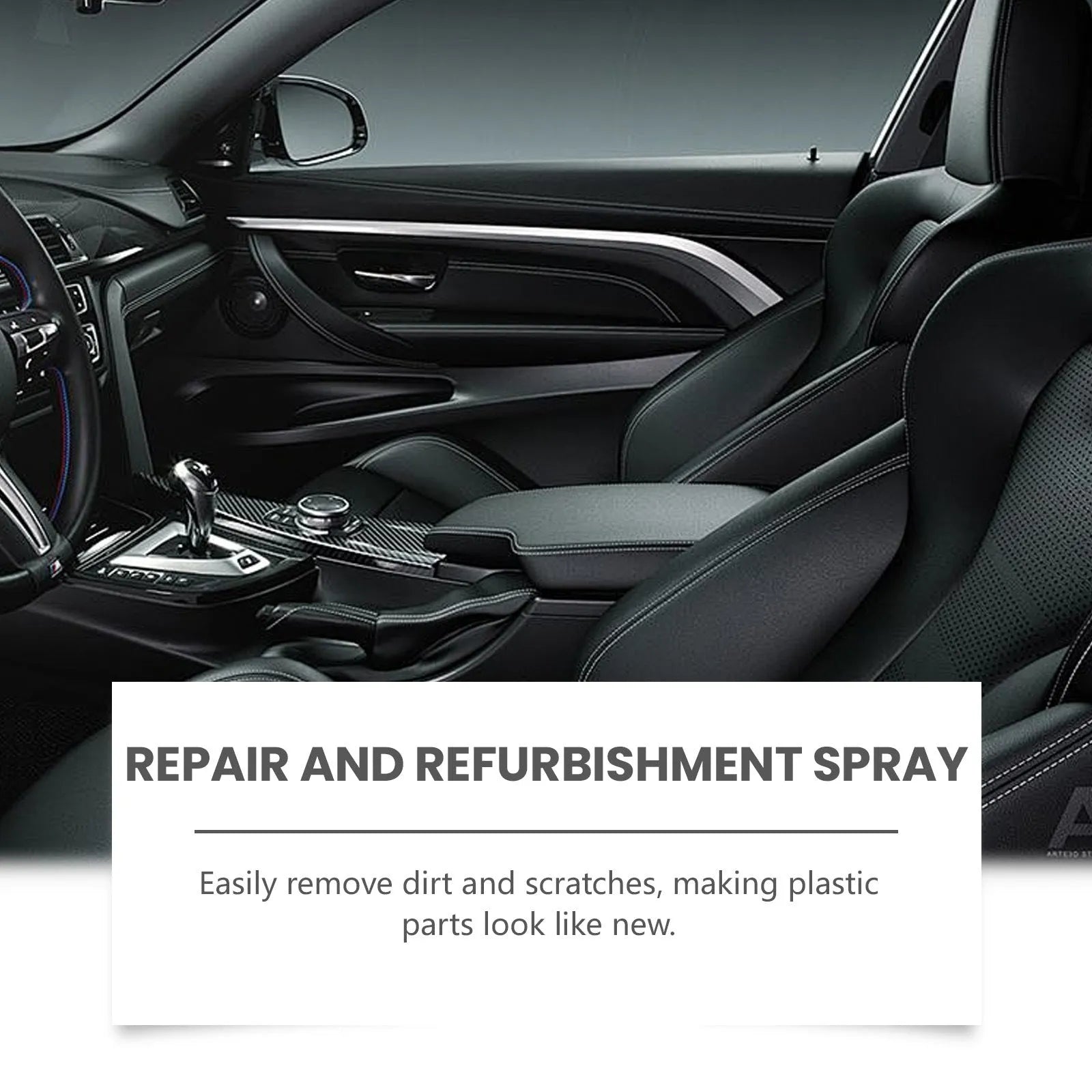Automotive plastic renovation spray 60ml bottle with label for car interior trim refurbishment