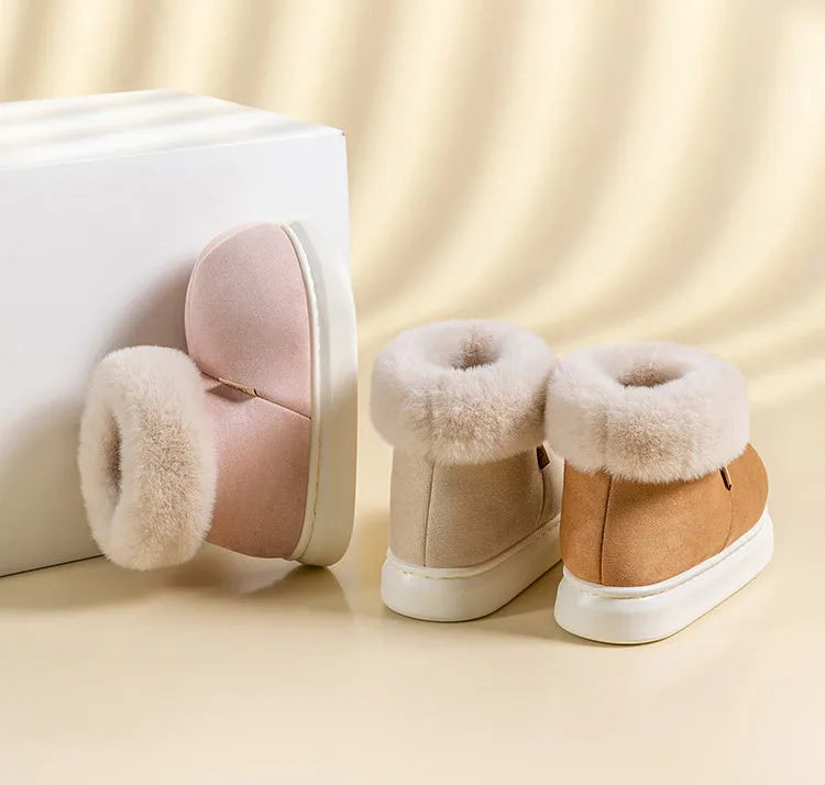 Women winter thick-soled cotton snow boots with plush upper and EVA sole in Beige