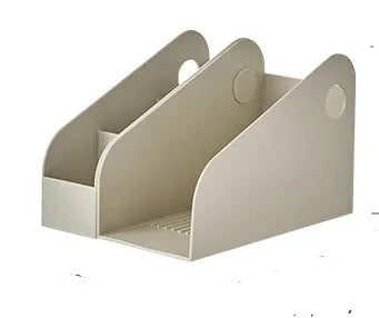 Plastic desktop storage box with two grid compartments in milk coffee colour
