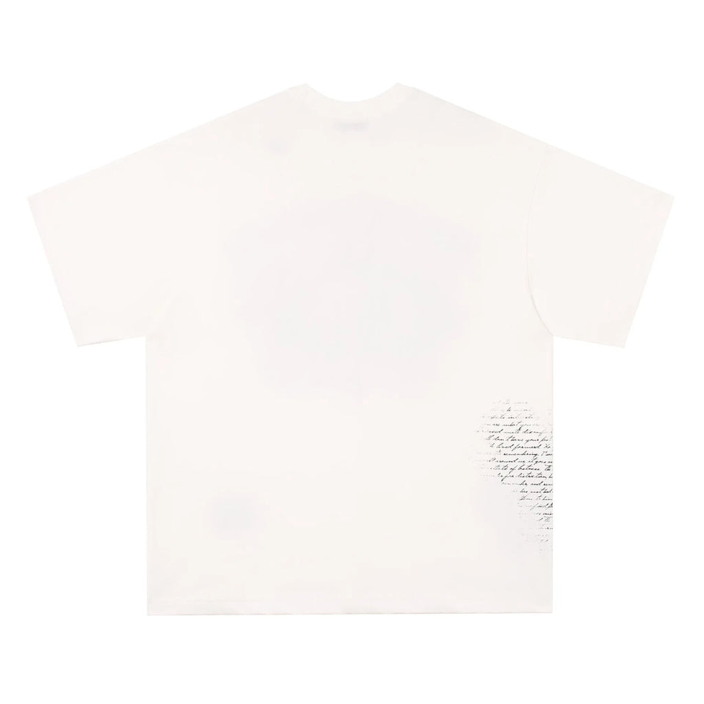 Black retro hip hop gothic letter print cotton T-shirt on a hanger