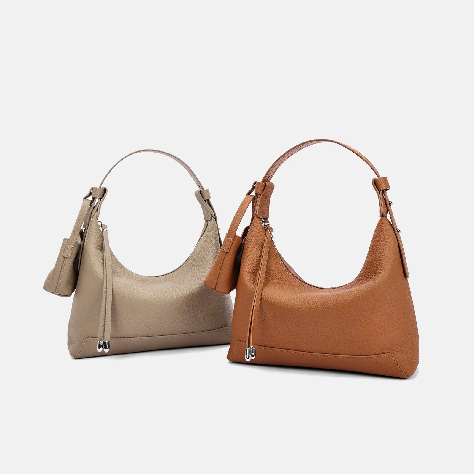 Genuine cowhide leather ladies shoulder bag in urban simple style with decorative sewing thread