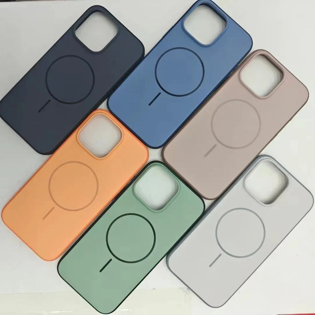 Blue frosted magnetic phone case for iPhone with a dedicated AI photography button on the side.
