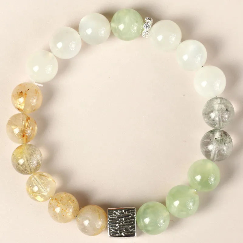 Men and women couple crystal bracelet with Chinese geometric design in khaki colour