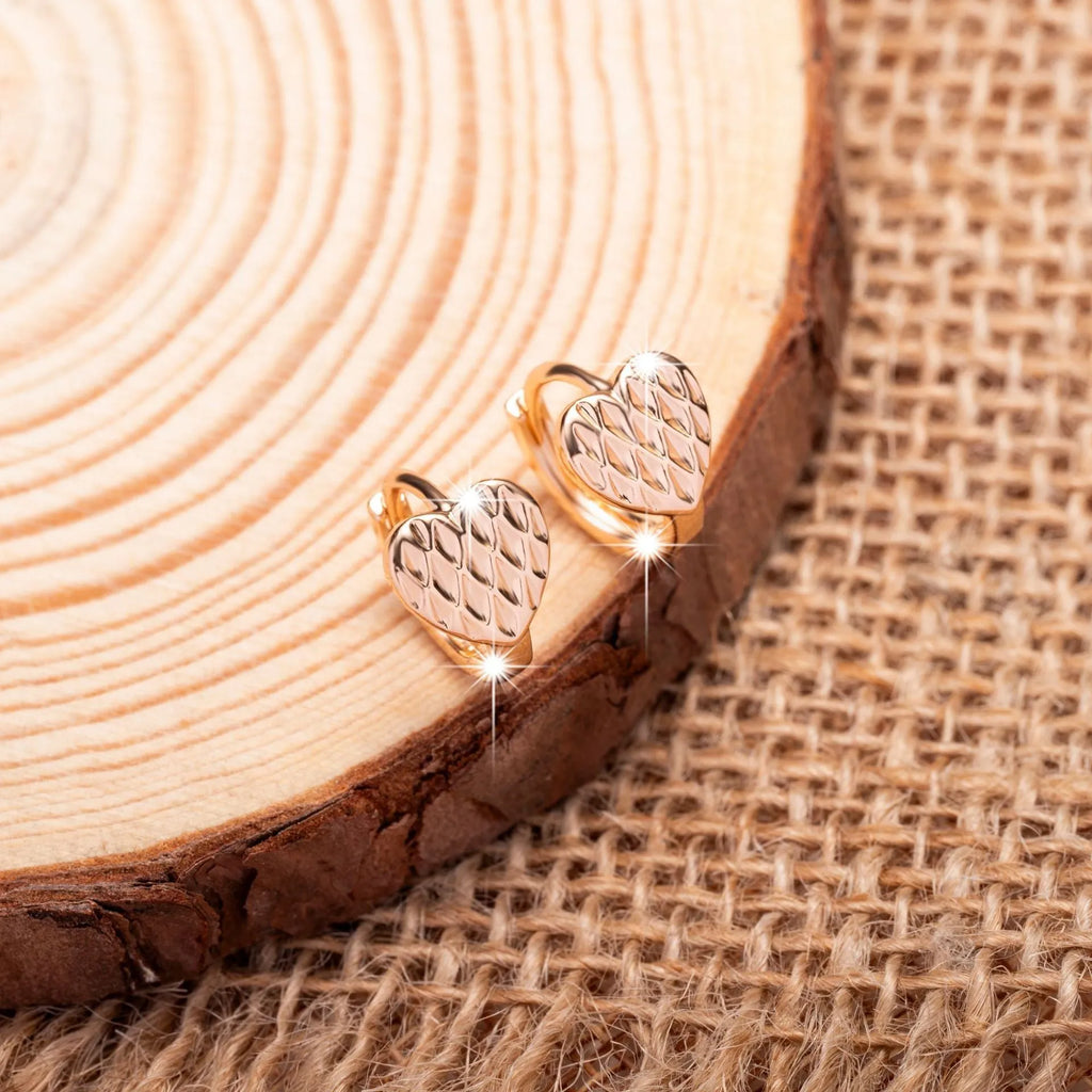 Rose gold heart-shaped copper earrings, Xiaoxiang style, one pair