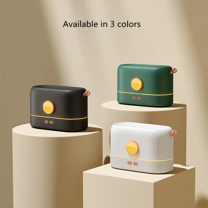 USB-powered desktop humidifier with flame simulation effect and 200ml water tank