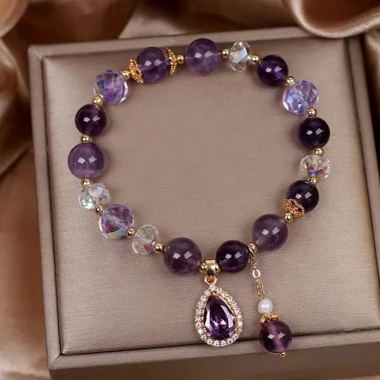 Purple amethyst crystal bracelet for women with natural stones