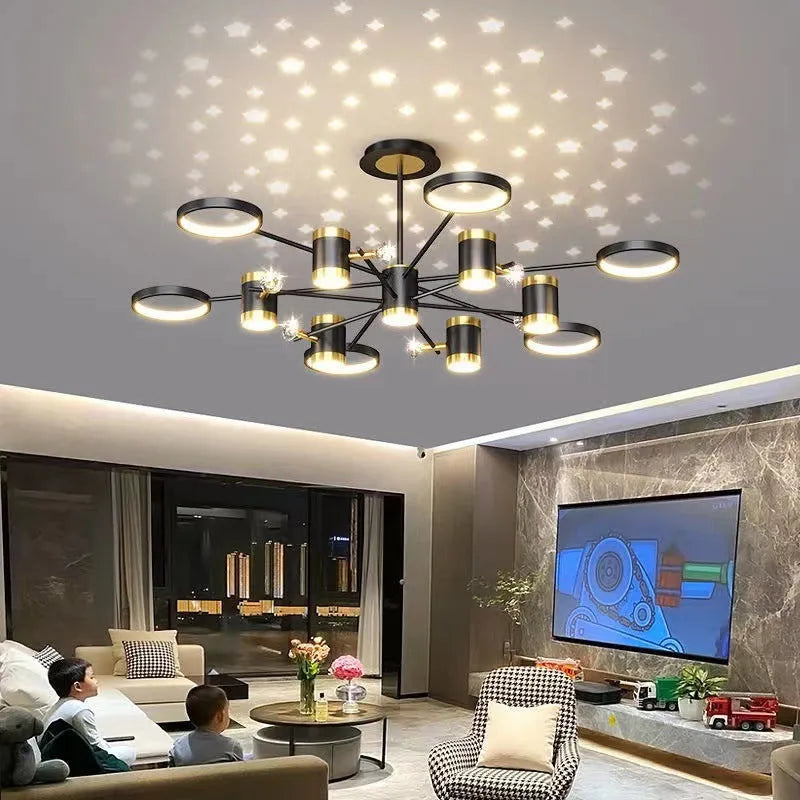 Black 13-head Nordic star pendant lamp with remote control, 1000mm diameter iron chandelier