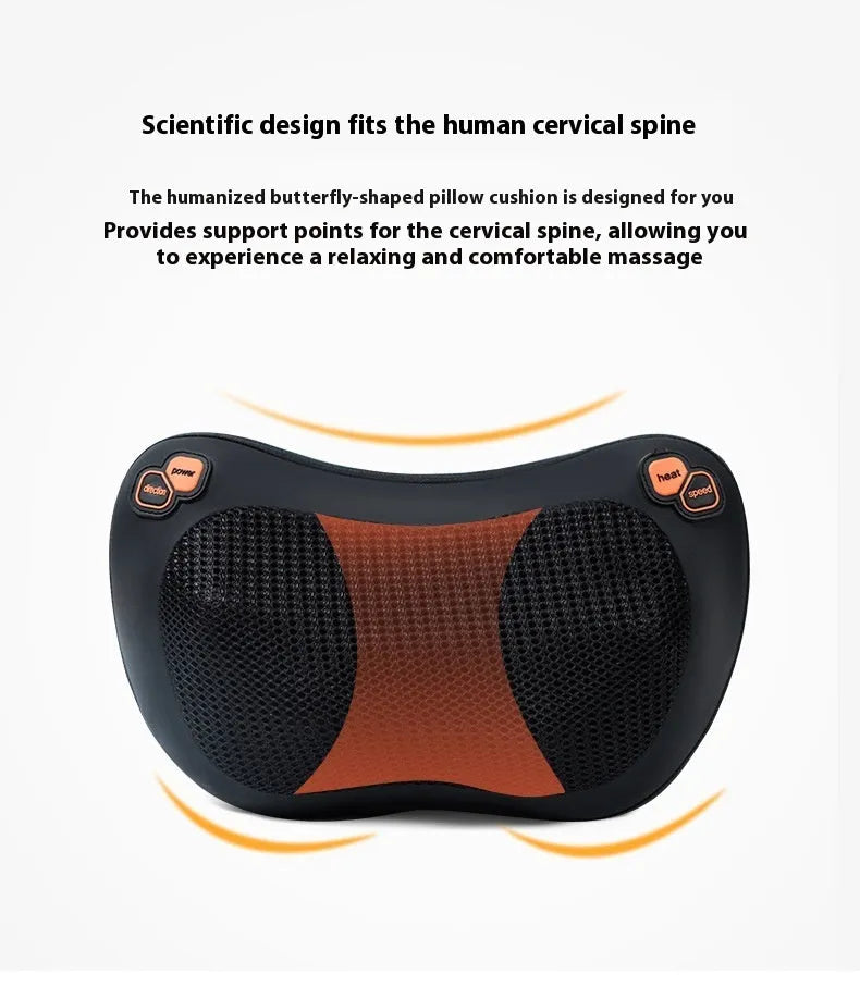 Brown genuine leather smart neck massage pillow with 8 massage heads for home and car use