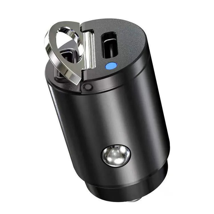 30W car cigarette lighter charger with dual PD and QC ports in zinc alloy housing