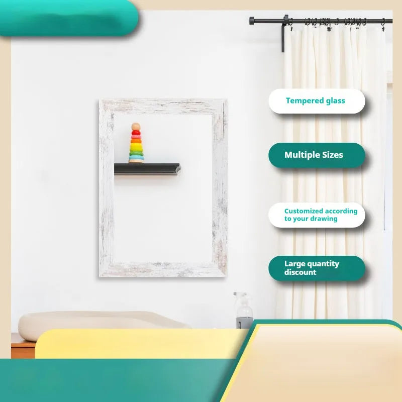 Wall-mounted modern pastoral style bathroom mirror with retro new Chinese design in Little White colour