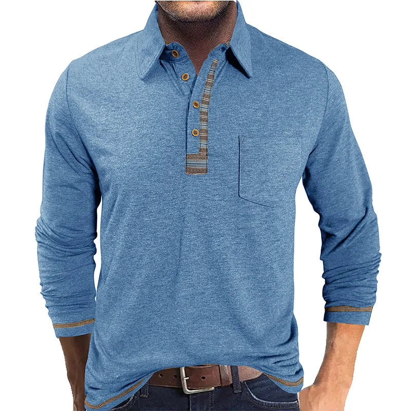 Men's long sleeve button-down collar polo shirt in 210g colour cotton frame fabric, regular fit, seven colours, S-XXXL