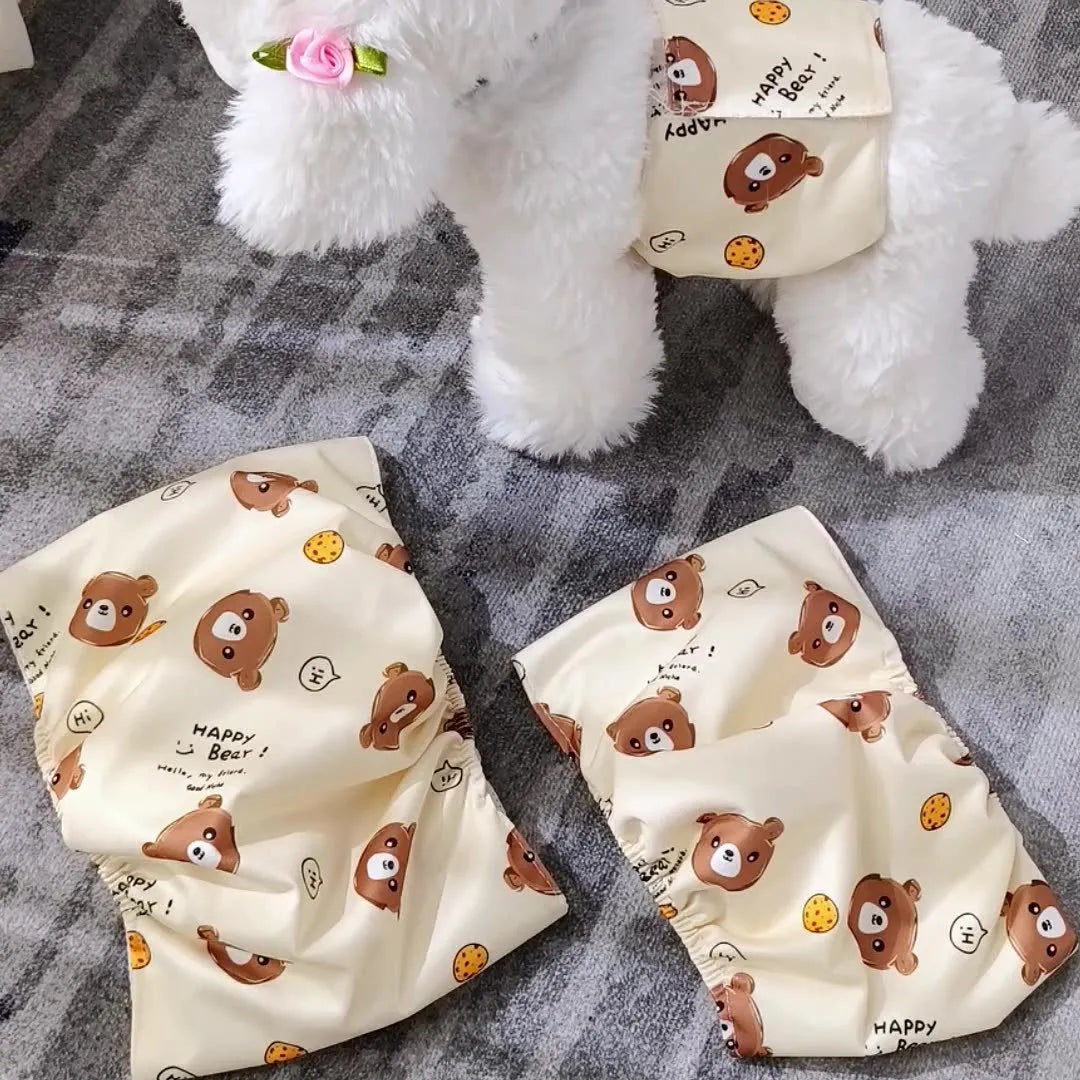 Reusable male dog diaper belly band wrap with cartoon bone paw print design and elastic waistband