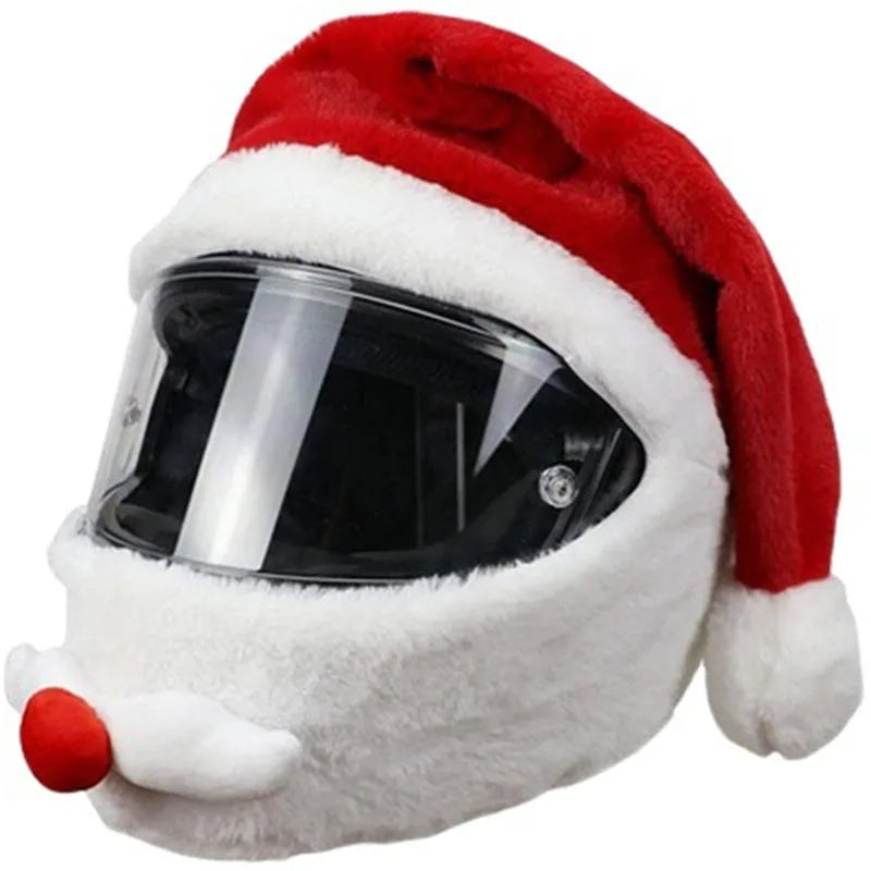 Santa Claus motorcycle helmet cloth cover in red and white, 22x25x4 cm