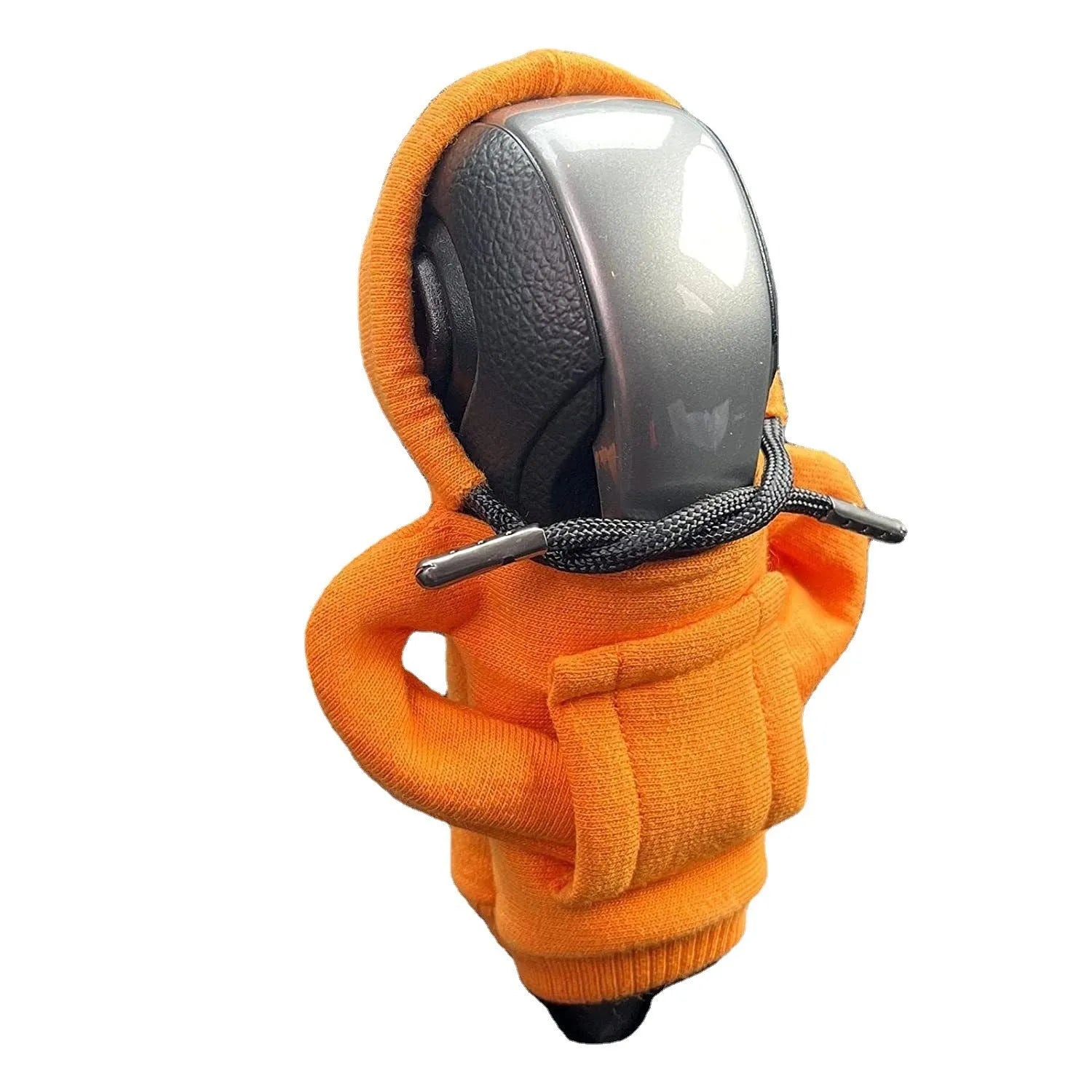 Gear shift knob hoodie cover in cloth material with sewing construction, shown in various colours