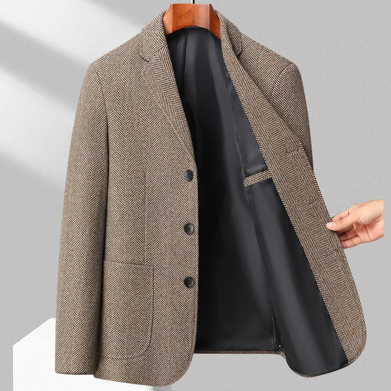 Men's solid colour loose fit wool blend coat for spring and autumn in grey