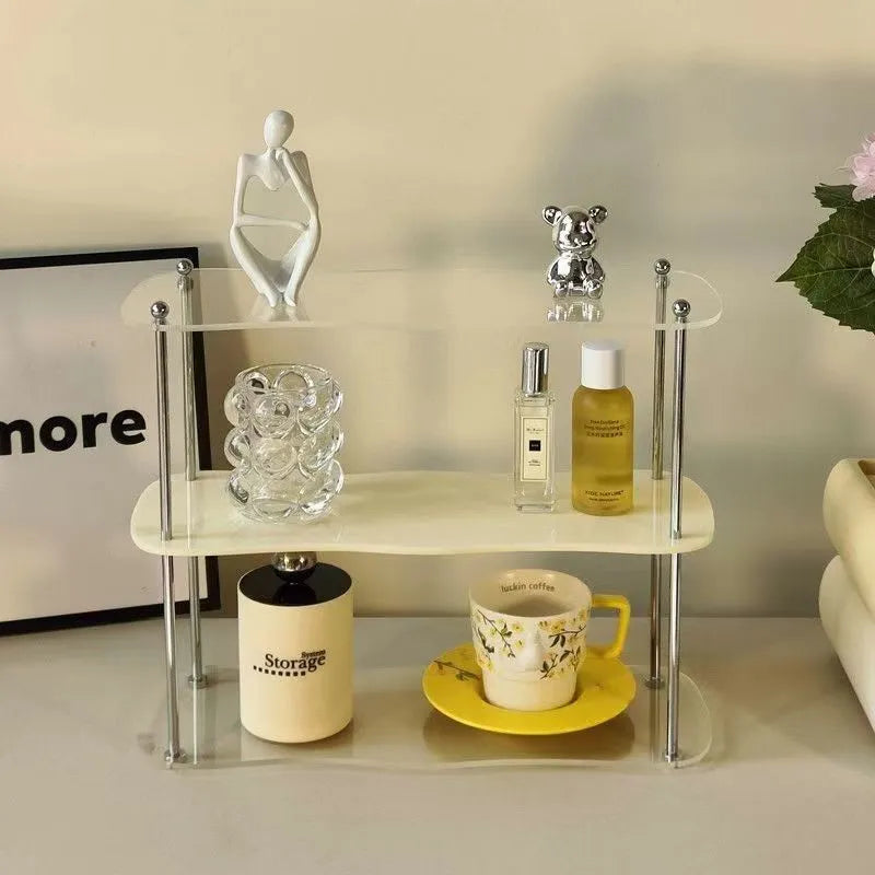 Plastic cup storage rack with three layers, transparent cream and black colour options, 40cm x 15cm x 32cm desktop organiser