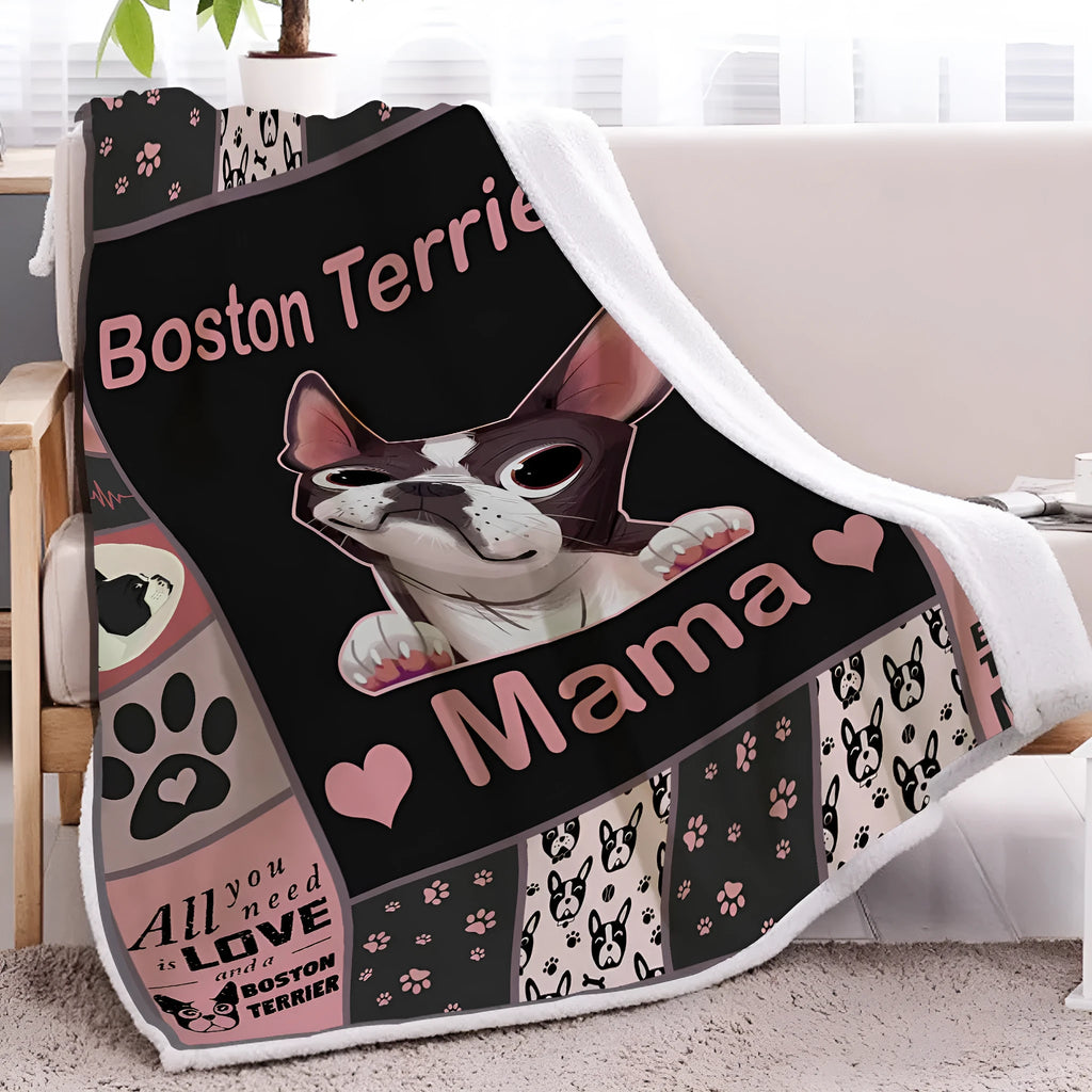 High weight soft warm dog themed lamb wool blanket in pink on sofa