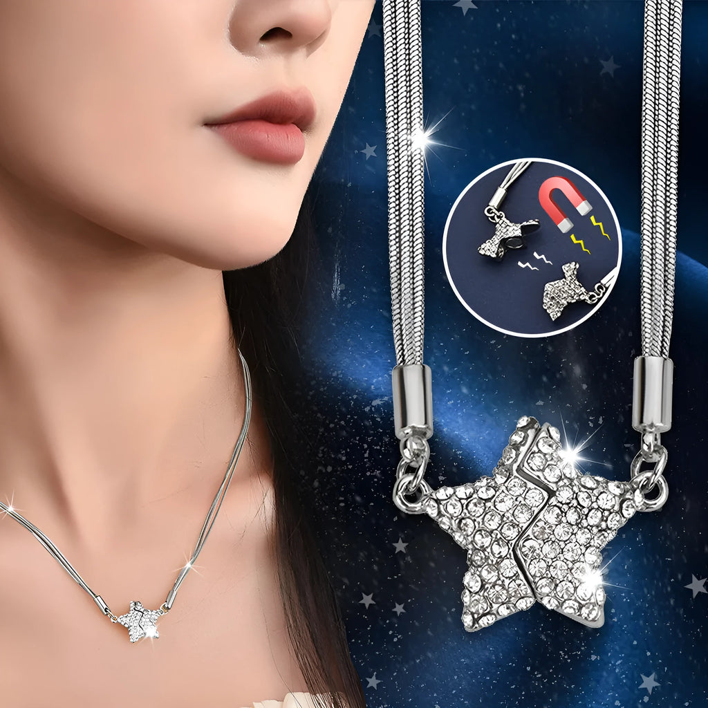 Magnetic five-pointed star necklace with rhinestones, copper electroplated pendant, water wave chain, 21-50cm