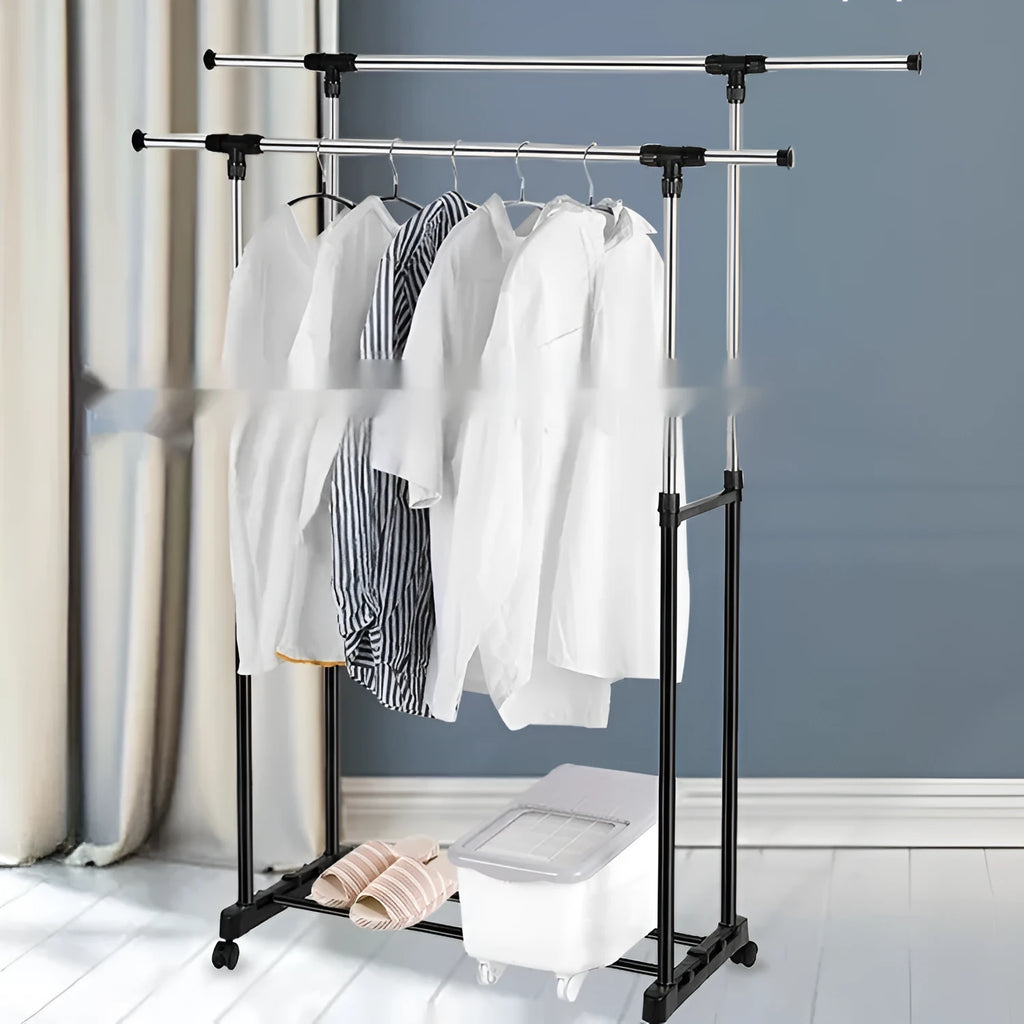Stainless steel floor laundry rack, 78x42cm base, adjustable 80-160cm height, modern simplicity style