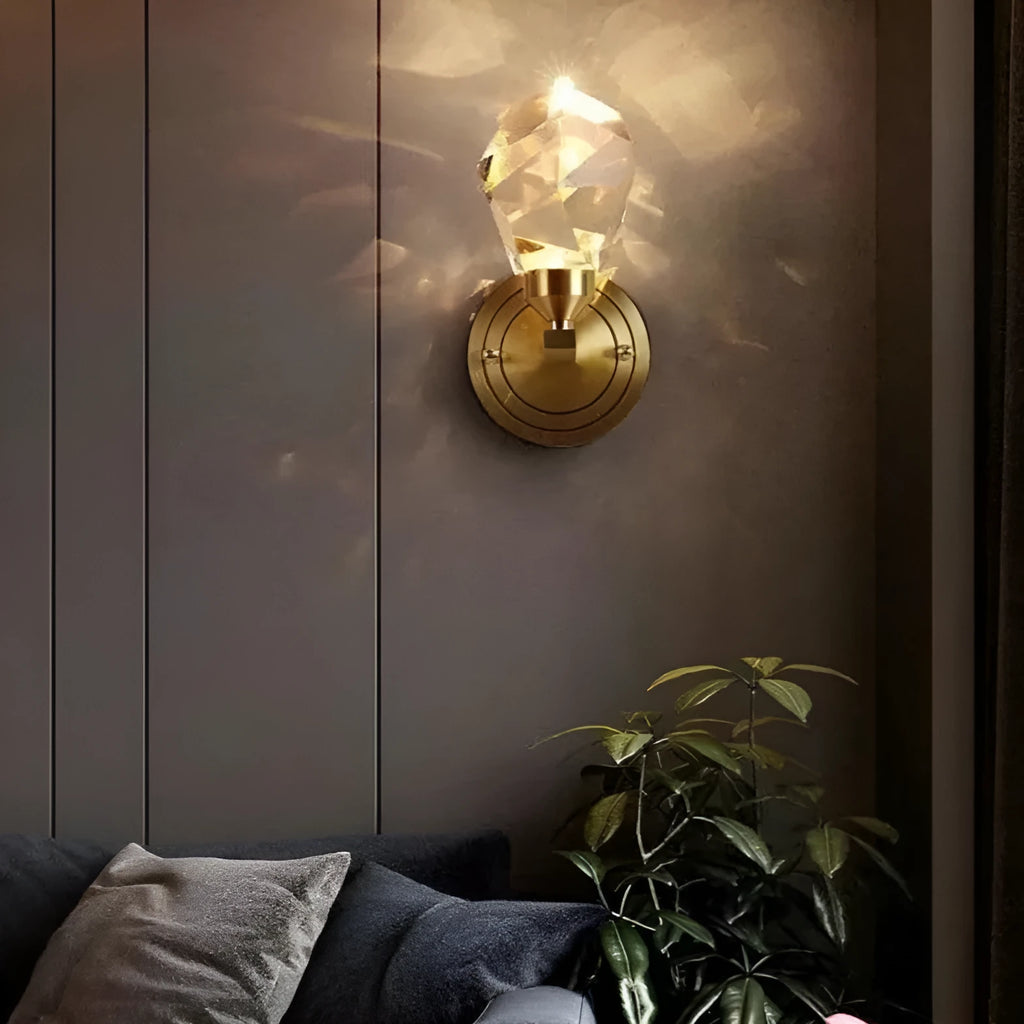 Crystal wall lamp 11.5cm length, 20cm height, 6cm from wall, 220V push button wall light for living room