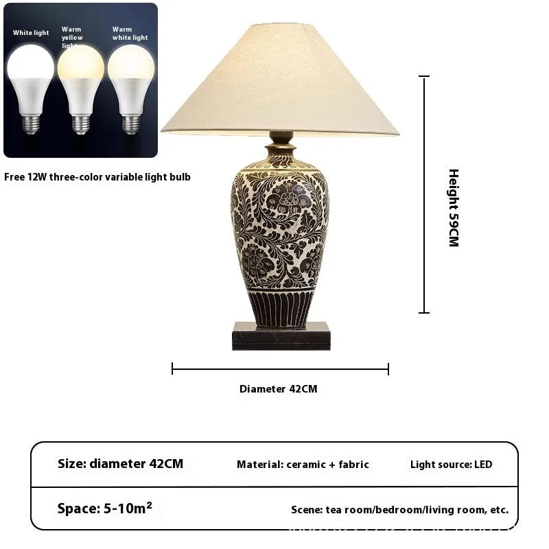 Japanese style ceramic and fabric table lamp with tri-colour and warm light, 59x42cm, for study room decoration