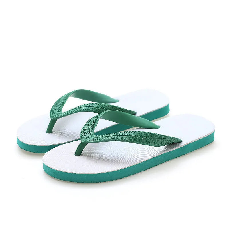 Rubber flip-flops with deodorant function and non-slip soles in green with fish label design.