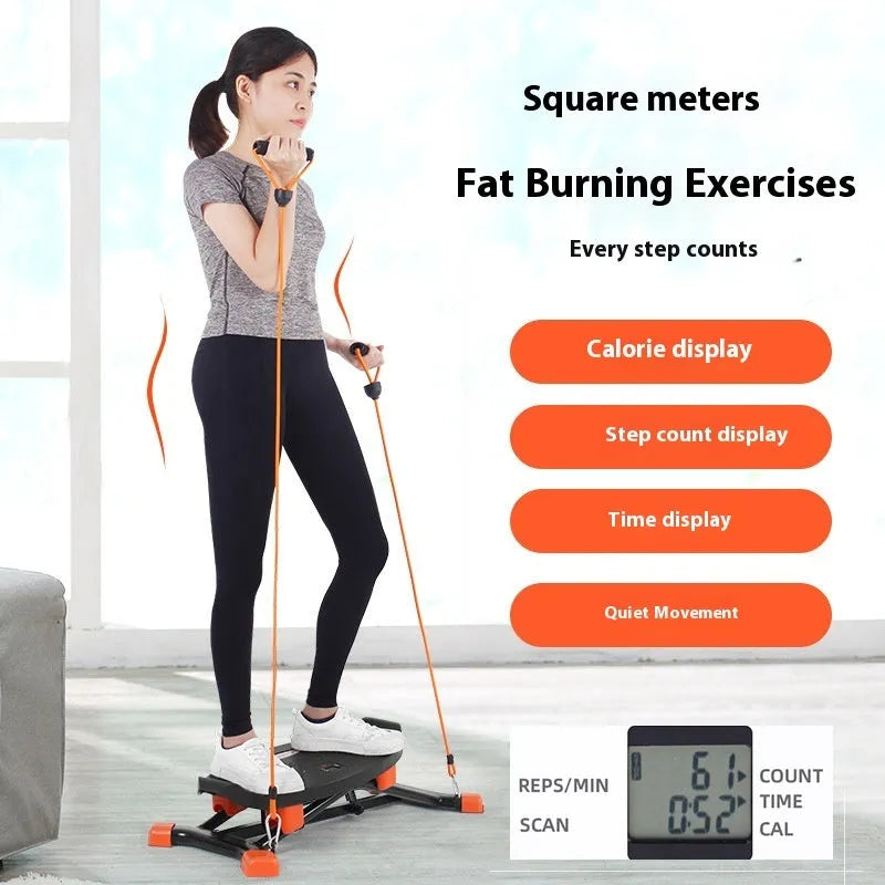 Black mini fitness skiing machine with elastic hand strap for home exercise.