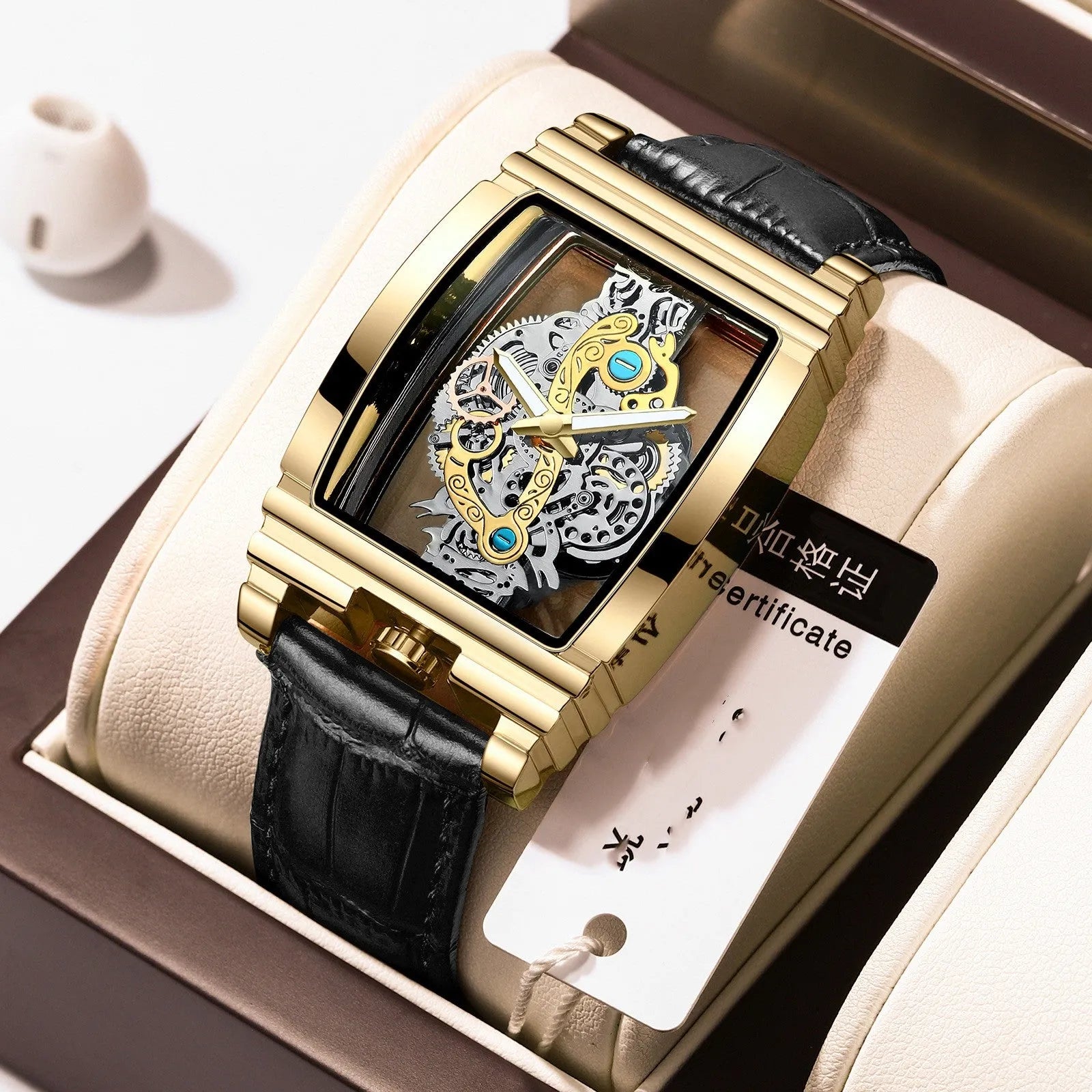 Business casual quartz watch stainless steel mesh strap 51mm dial coated glass mirror spiral crown