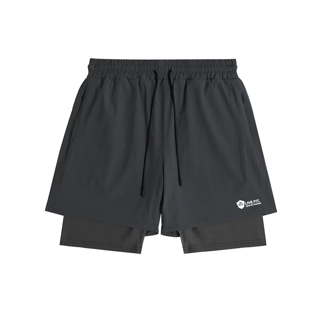 Men's quick drying zippered shorts in chemical fiber blend, Black Grey Dark Grey, sizes M to XXXL