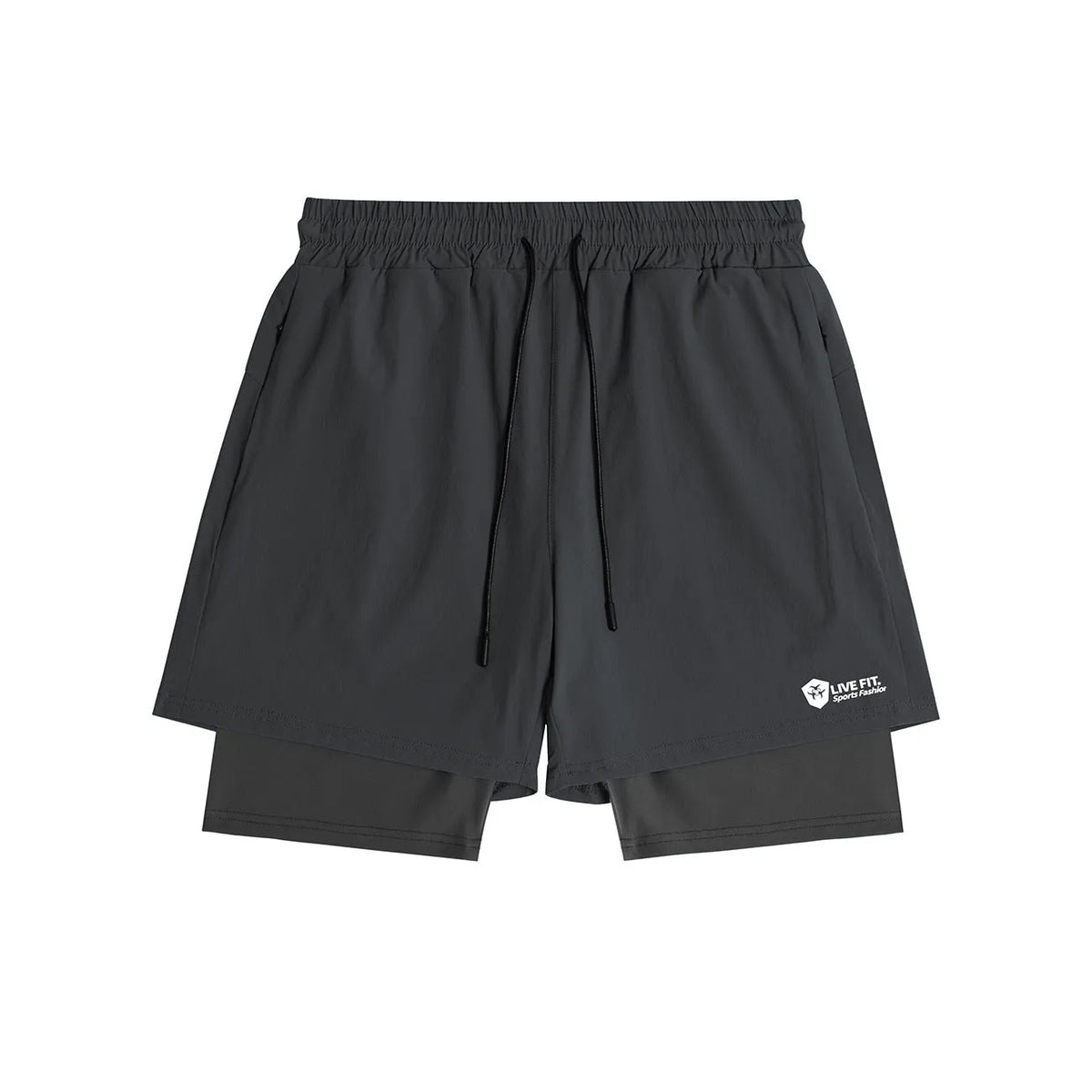 Men's quick drying zippered shorts in chemical fiber blend, Black Grey Dark Grey, sizes M to XXXL