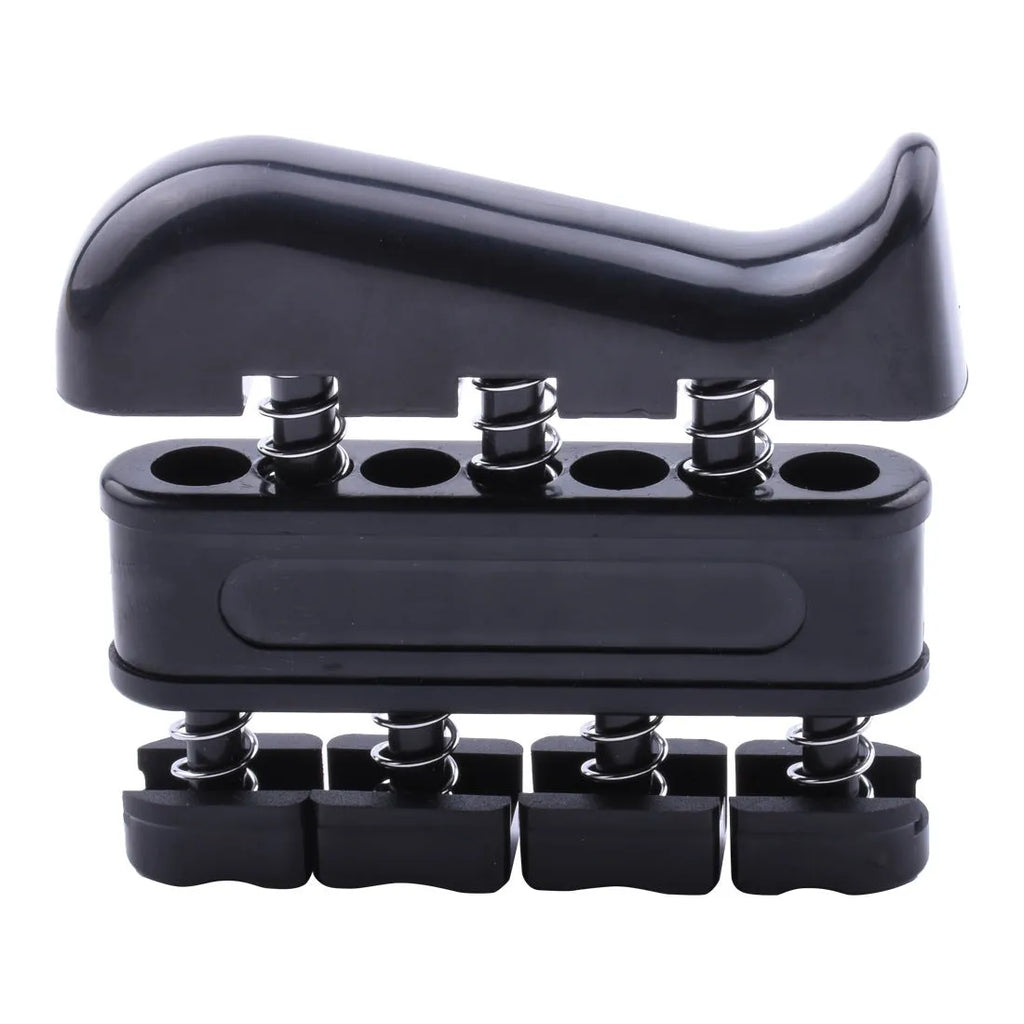 Finger strength rehabilitation grip trainer in black, 9x8x2cm ABS plastic spring tensioner