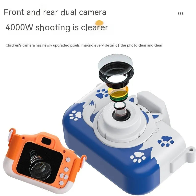 Orange and blue children's HD cartoon digital camera with compact design and game functions