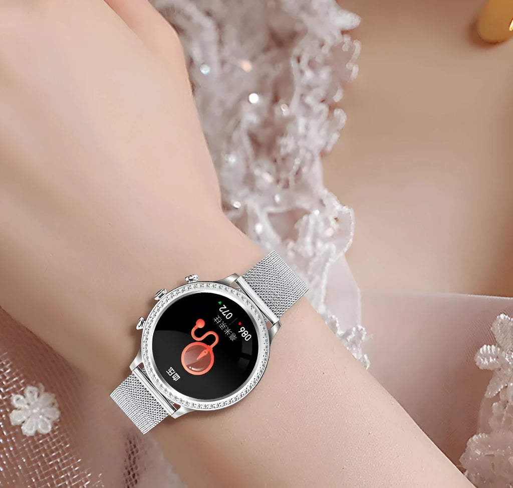 Women's smart silicone watch with Bluetooth call, gold shell pink, aluminium alloy case, 41-43mm