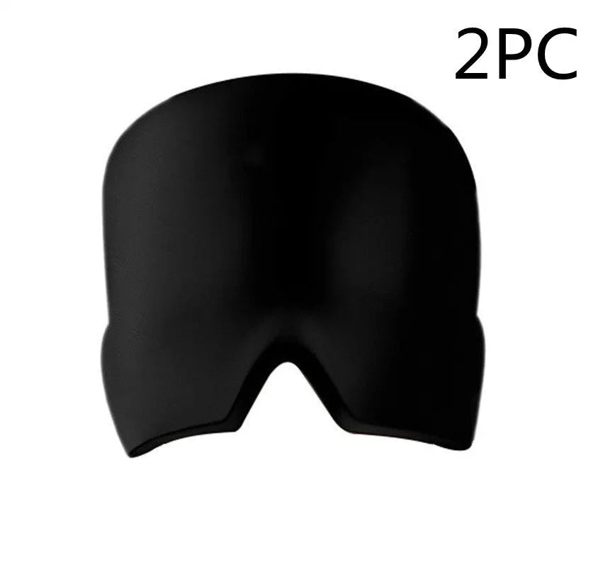Black elastic ice gel headache relief eye mask shown on a mannequin head, adjustable for 42-66cm circumference.