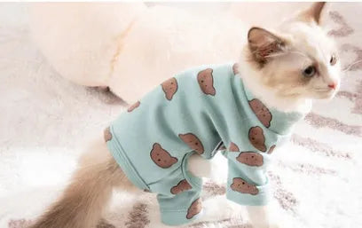 Pet cat four-legged anti-hair shed bodysuit in pink for British Shorthair cat