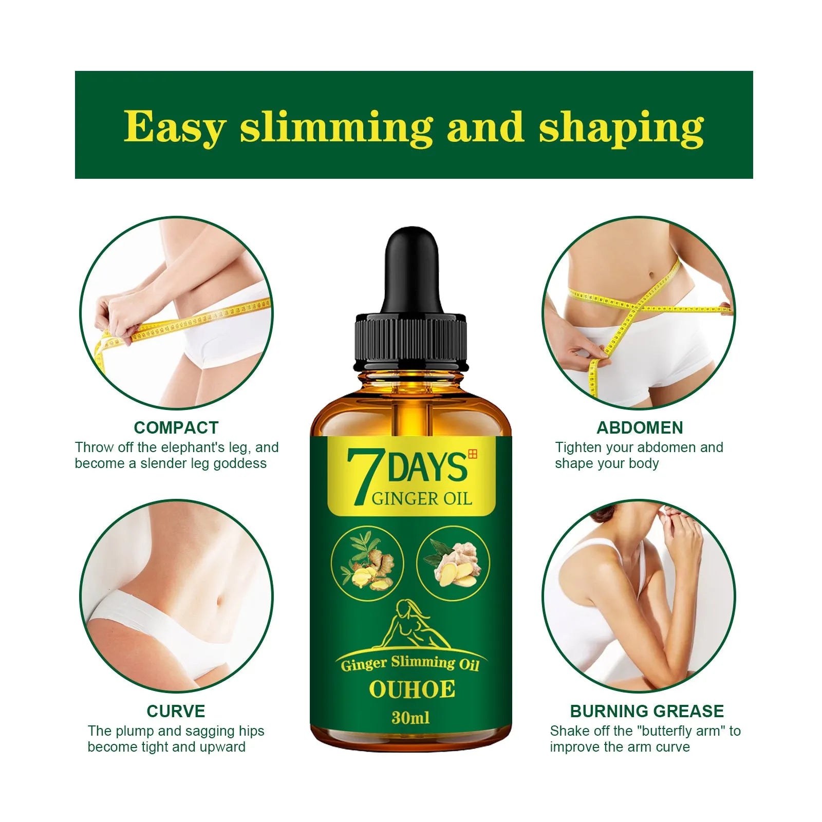 30ml bottle of ginger essential oil for body shaping and thigh firming