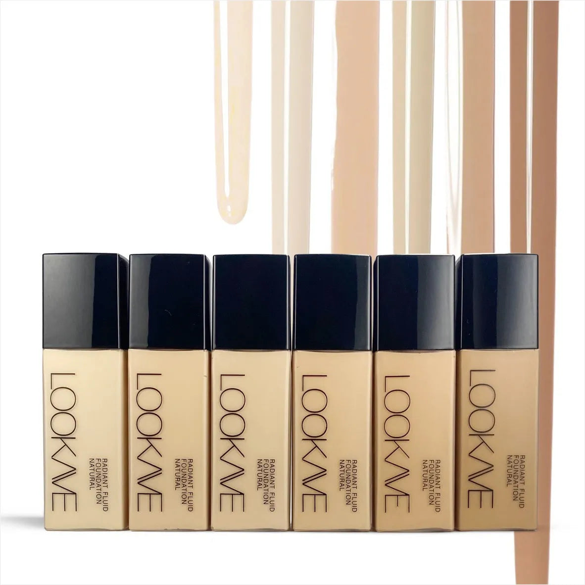 LOOKAVE matte liquid foundation bottle in 21c size with shade options LK63C-01 to LK63C-06