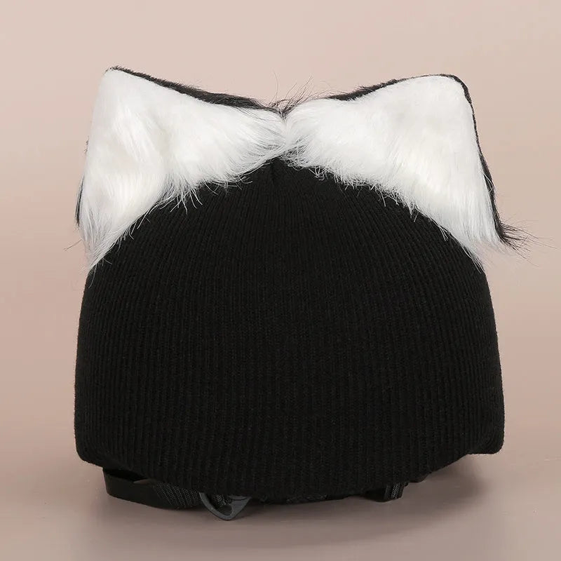 A soft plush cartoon character helmet cover for ears, shown in M size.