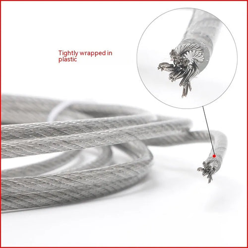 304 stainless steel anti-theft wire rope showing double twist construction and optional nylon coating