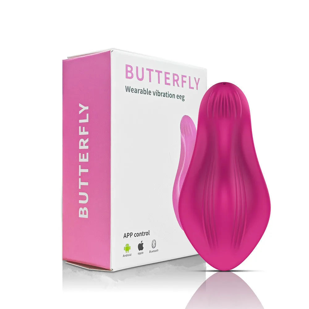 Rose red APP remote control wearable female massager with USB charging port.