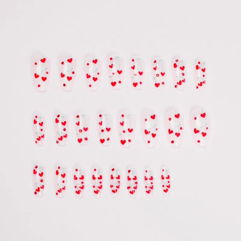 French Love Red Diamond small cherry nail art sticker set with 24 sheets and adhesive glue, JP1601 colour