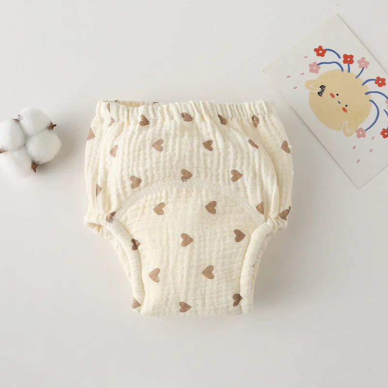 Gauze cotton baby training pants in pure cotton with waterproof layer, ring waist design
